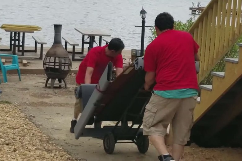 Wheeling a patio heater out back