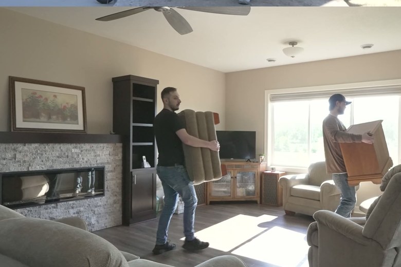 Moving furniture through the living room